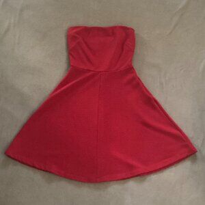 Red strapless dress